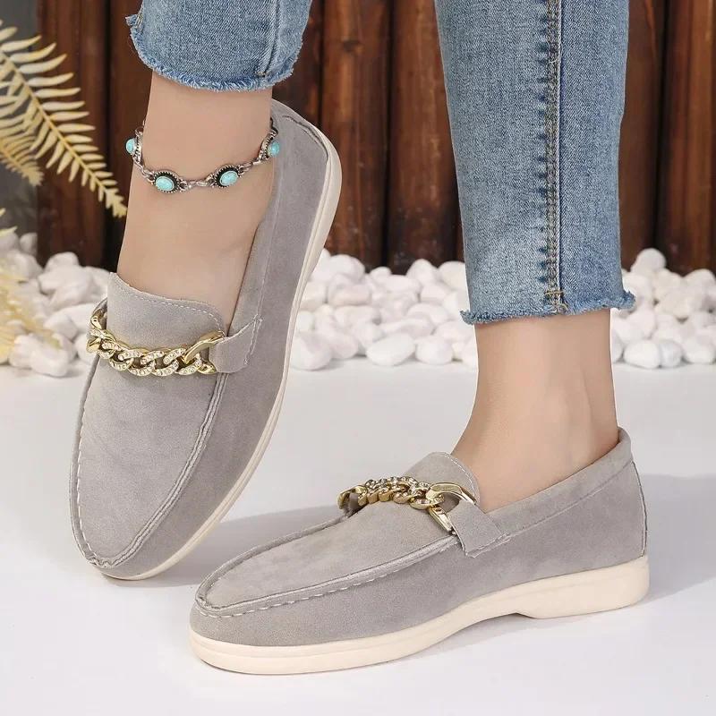 2024 New High Quality Women's Shoes Fashionable Solid Color Slip-On Mid-Toe Women's Flat Shoes Beaded Square Toe Flat Loafers