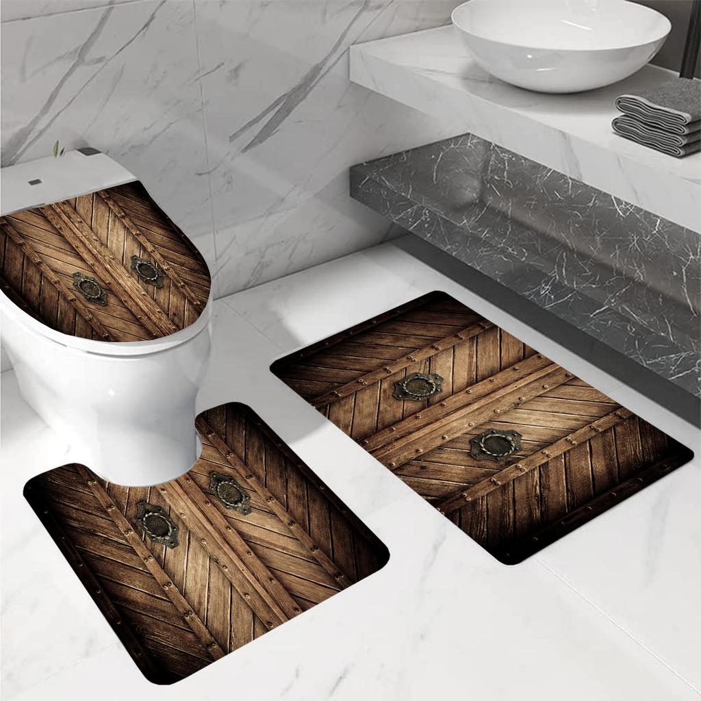 4 шт. старые деревянные занавески для душа в гараже, наборы для ванной комнаты, нескользящие коврики для ванной комнаты, крышка для унитаза, коврик для ванной, набор для ванной комнаты