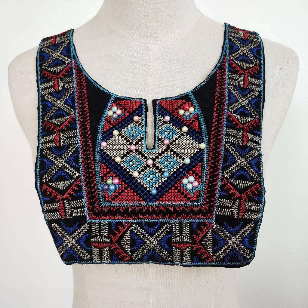 Полиэстеровый вышитый кружевной воротник DIY ручной работы, кружевная аппликация из искусственного жемчуга, женские аксессуары