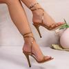 Fashion Women's Pointed Toe Patent Leather One Strap Cross Ankle Strap Stiletto Sandals Fashion Pump