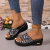 2024 New Fashion Summer Solid Color Versatile Women's Slippers Sequin Open Toe Wedge Women's Shoes Comfortable To Wear Out