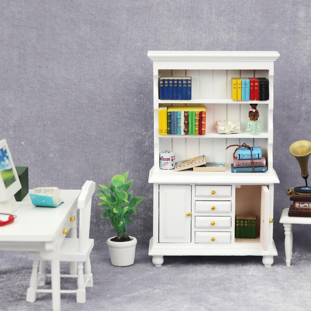Miniature Sturdy Wood Bookcase 1 12 Scale Dollhouses Furniture Three Layers Cabinet Accessory for Pretend Play Toy