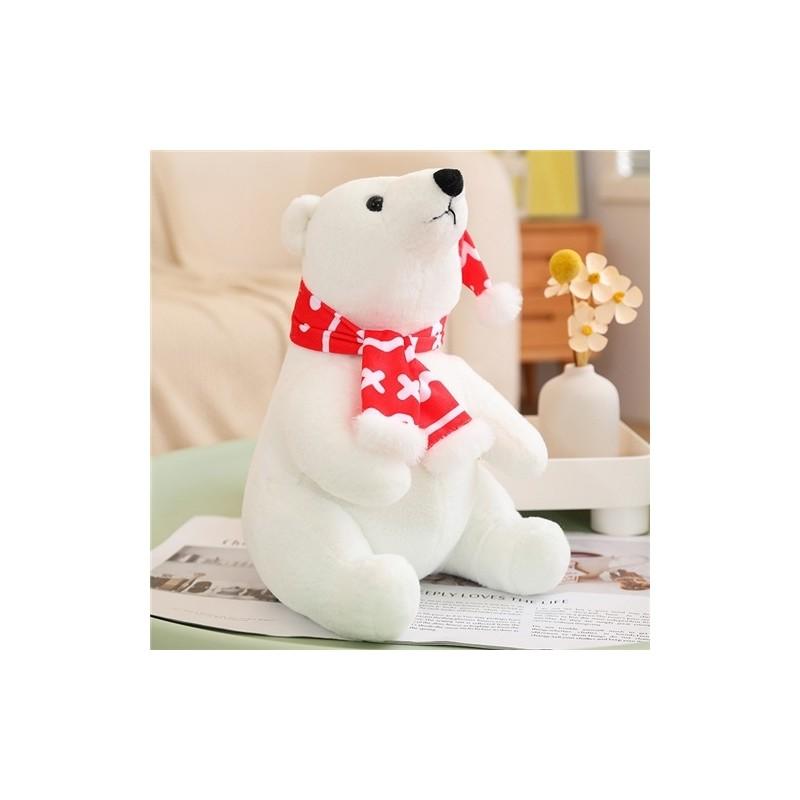 Polar Bear Christmas Plush Toy With Short Hair For Holiday Gift And Kids Room Decor