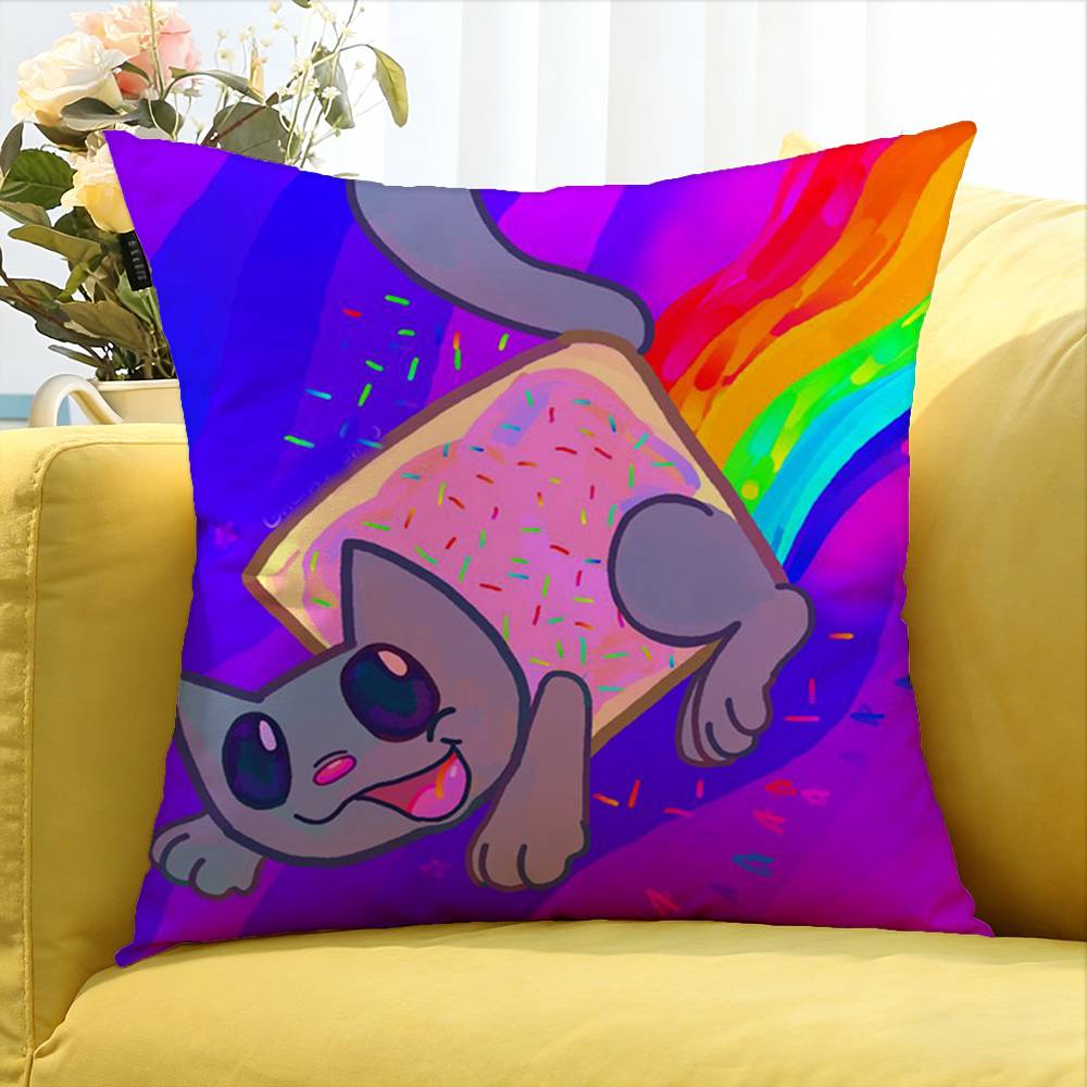 Cute Rainbow Nyan Cat World Various Sizes Square Pillow Case For Car Home Bedchamber Decor