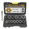 14Pcs Nut Extractor Extraction Socket Set Impact Bolt Nut Remover Set Bolt Extractor Tool Kit for Removing Damaged Bolts Nuts Screw