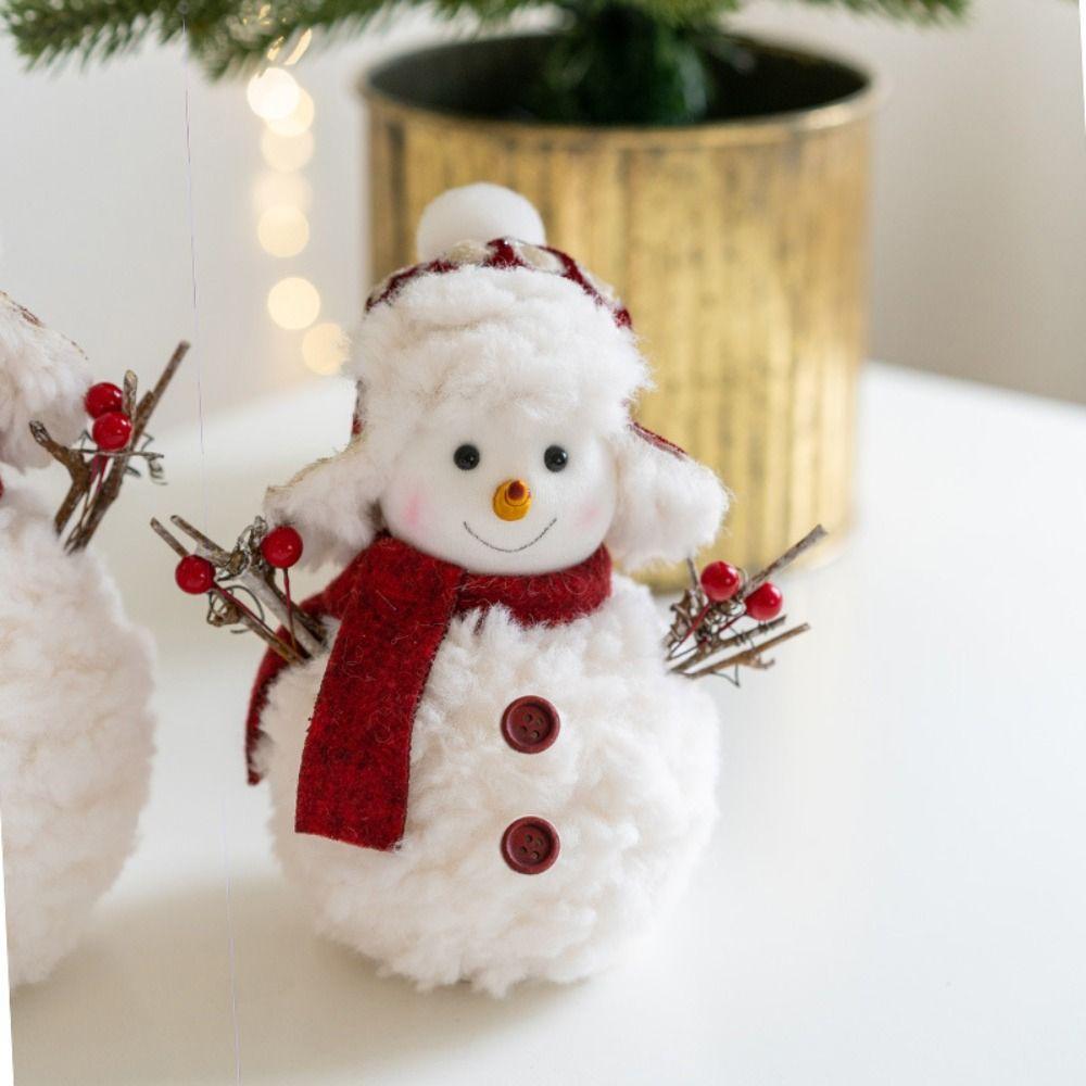 Round Hat Christmas Snowman Ornaments Cartoon Xmas Decoration Plush Snowman Doll Wedding Party
