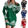 Женское осенне-зимнее платье с вырезом на одно плечо, свободное мини-платье с принтом снежинки, подходящее по цвету рождественскому стилю, с длинным рукавом длиной выше колена