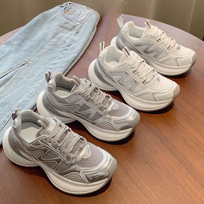 Летняя сетчатая дышащая толстая подошва, увеличивающая рост, папины туфли, женская обувь, новая универсальная кожаная повседневная спортивная обувь для женщин