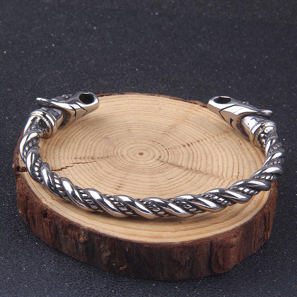 Мужской браслет викингов с головой ворона и головой волка, открытый регулируемый витой из нержавеющей стали, изготовление винтажных скандинавских скандинавских амулетов