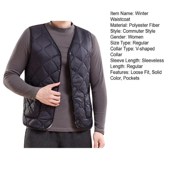 Женский зимний жилет с V-образным вырезом, без рукавов, однобортный, пальто-жилет с карманами, однотонный