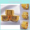 Square Lucky Stylish Wealth Mens Ring Adjustable Gold Plated Fashion Accessory