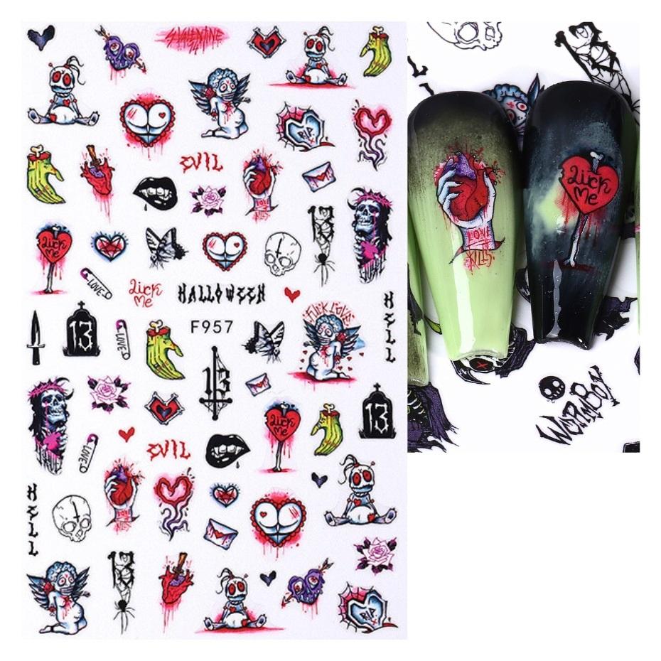 Nail Sticker 3D Liner Dark Butterfly Skull Flower Transfer Beautiful Decals Decoration Nail Art Accessories DIY Design