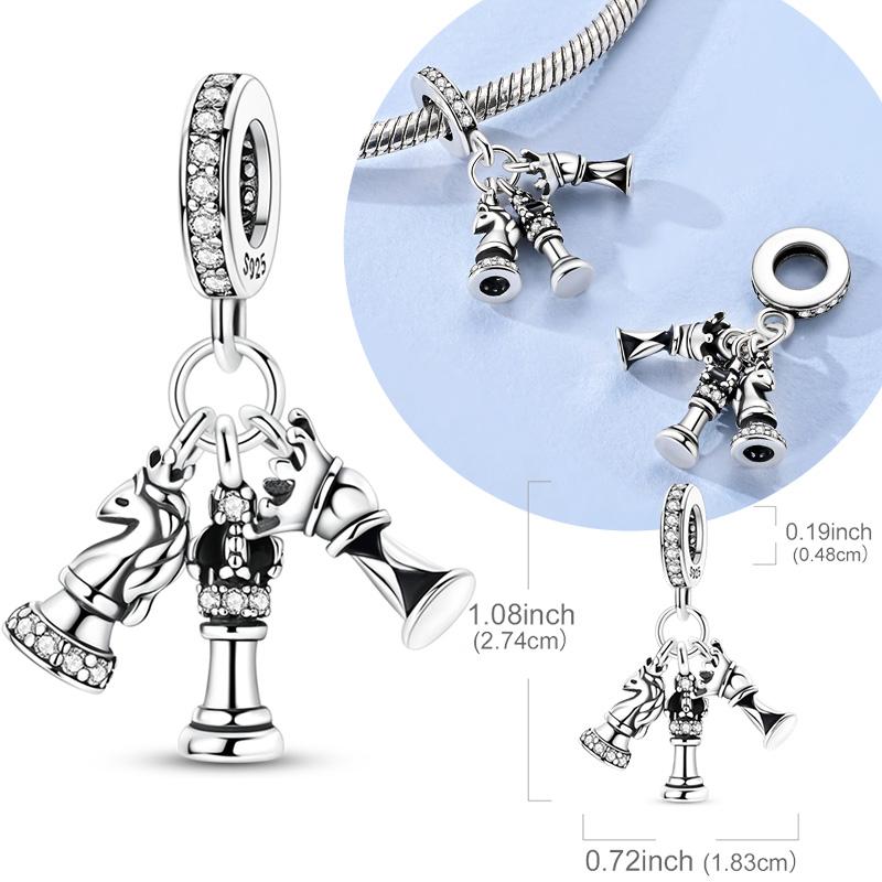 925 Silver Chess Piece Pendant Charm Bead for DIY Bracelet Necklace Jewelry Gift Women Men 925 Sterling Silver