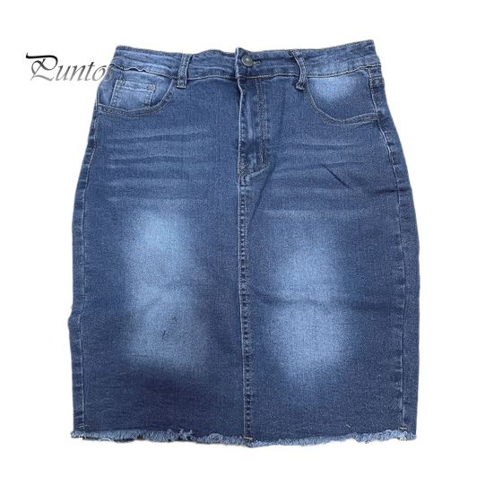 Women Denim Skirt High Waist Button Zipper Fly Multi Pockets Midi Skirt Solid Color Hip Wrapped Tassel Hem Washed Skirt