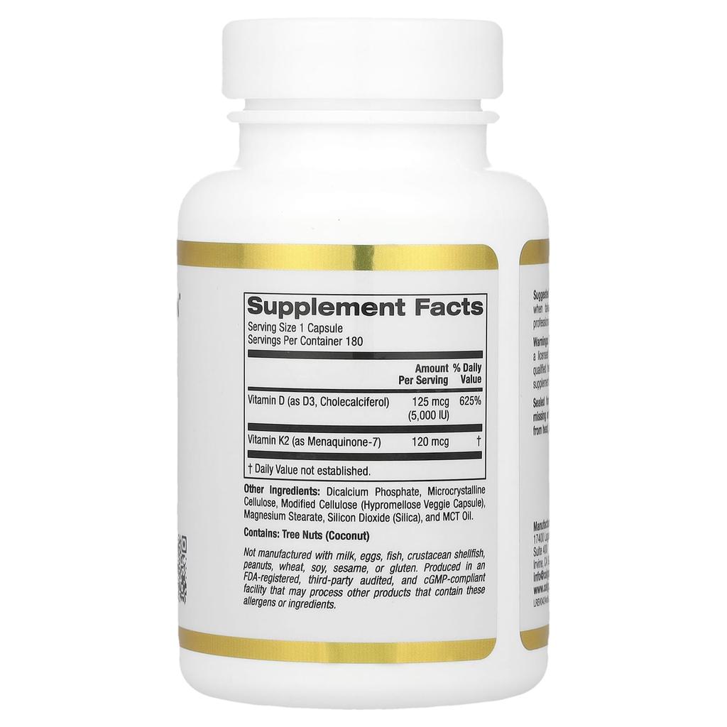 Vitamin D3 + K2 (Mk-7), 180 Veggie Capsules