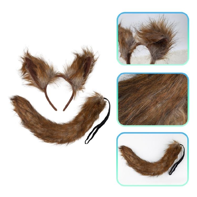 Foxes Cosplay Set Foxes Tail with Foxes Ears Headwear Set Plush Wolf Ears Headband Hair Accessories for Party