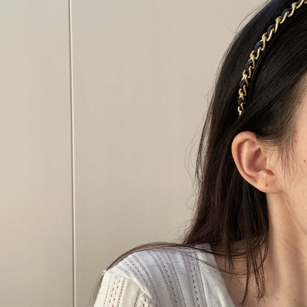 Punk Metal Chains Gold Color Women Hair Band Korean Hair Hoop Hair Accessories PU Chains Headband