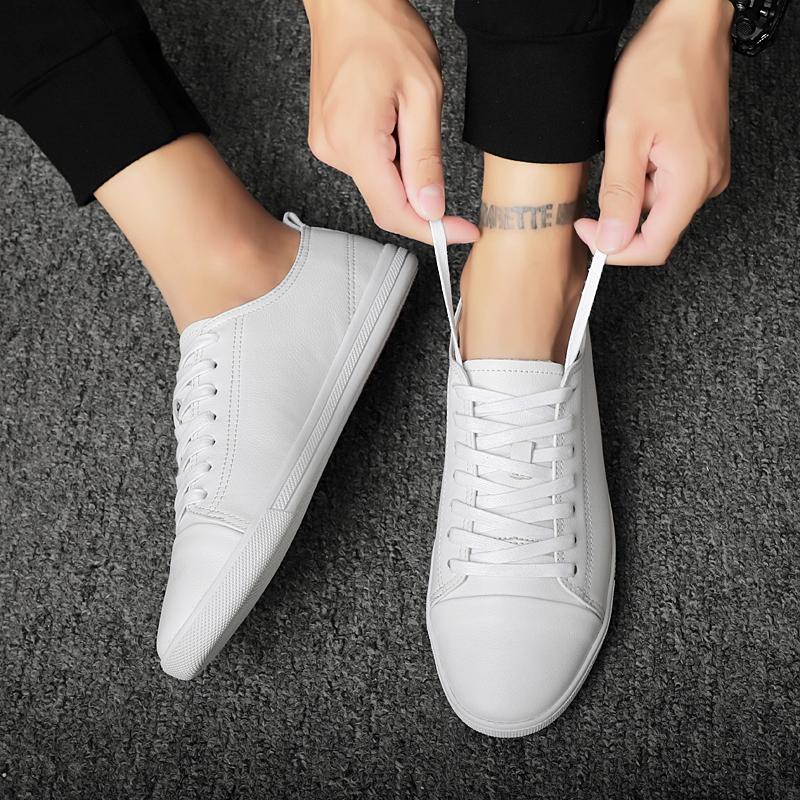 Comfortable Split Leather Shoes Men Fashion Mens Casual Shoes Brand Man Soft Comfortable Flats Male Lace Up Black White Sneakers