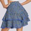 Women Cake Skirt High Waisted Double-Layered Ruffle Bohemian Mini Skirt with Elastic