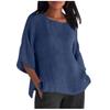 Cotton Linen Blouse For Women With Round Neck And Seven Quarter Sleeves For Casual Office Wear