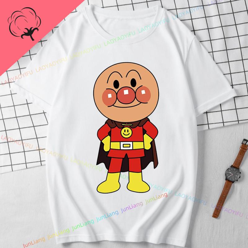 Cute Anpanman Cartoon Tee Unisex Double Sided Graphic TShirt for Men Women Kids Harajuku Style Oversized Cotton Top