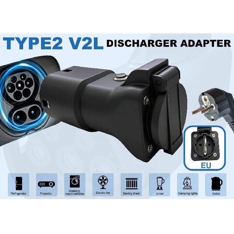 Type2 V2L Разрядник 16А EU Розетка Кнопка Выключения Питания для BYD MG Geely Jaecoo Omoda LEAPMOTOR GWM ZEEKR XPENG EV Адаптер Разрядки