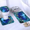 Yousheng 3Pcs Blue Ocean Dolphin Bathroom Non-Slip Pedestal Rug Toilet Cover Bath Mat Set