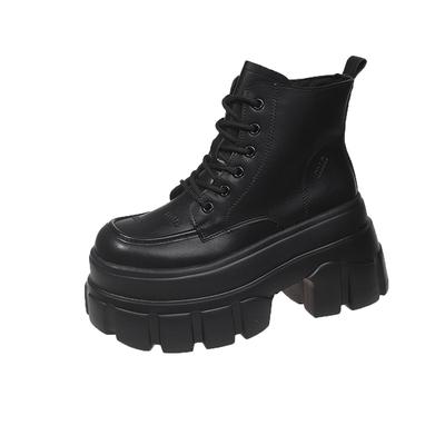 Мода 2025 Новые 9 см Высокая платформа Ботильоны Женские Боевые Мотоциклетные Ботинки Панк Кожаная Обувь Женская Толстая Подошва Теплый Мех Зимние Ботинки