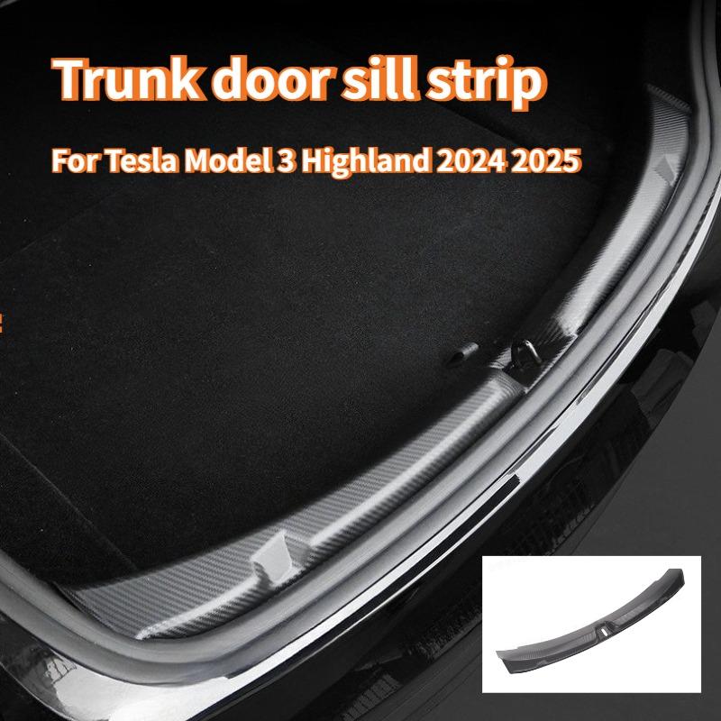 Trunk Threshold Strip for Tesla New Model 3 Highland 2024 2025 3D Carbon Pattern Back Sill Anti Scratch Protection Accessories