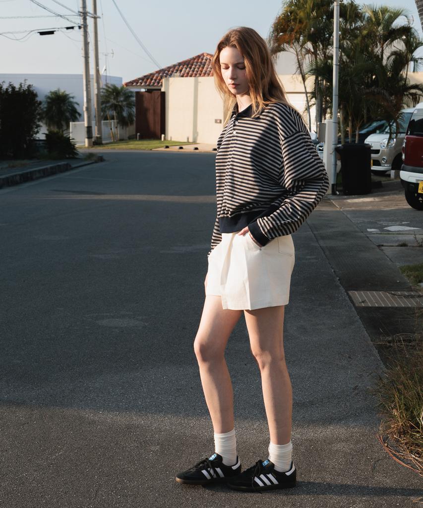 DEHEVE Collar Stripe Sweatshirt [Navy]