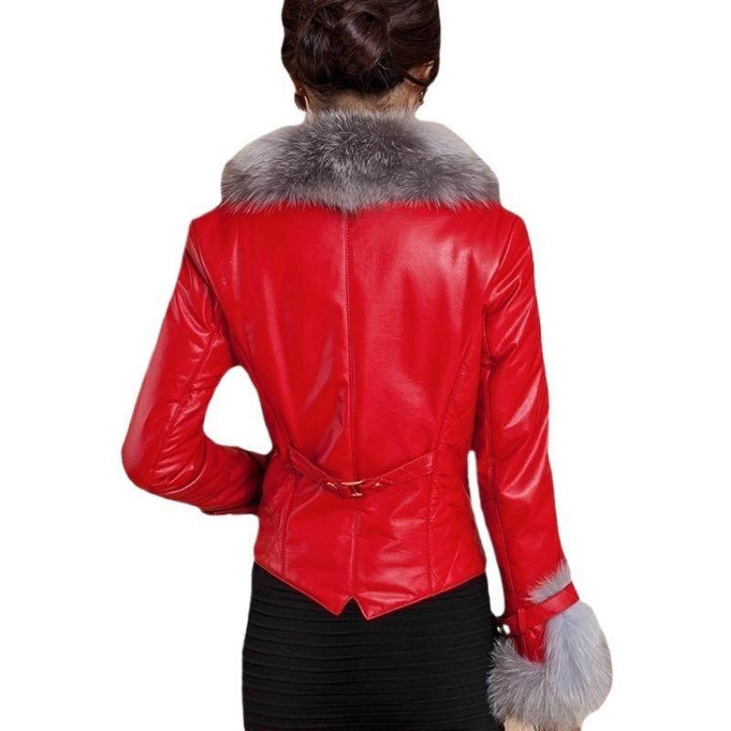 Куртка из искусственного меха _ женская короткая куртка из искусственного меха лисы с воротником, утолщенная куртка из искусственного меха, кожаная хлопковая куртка