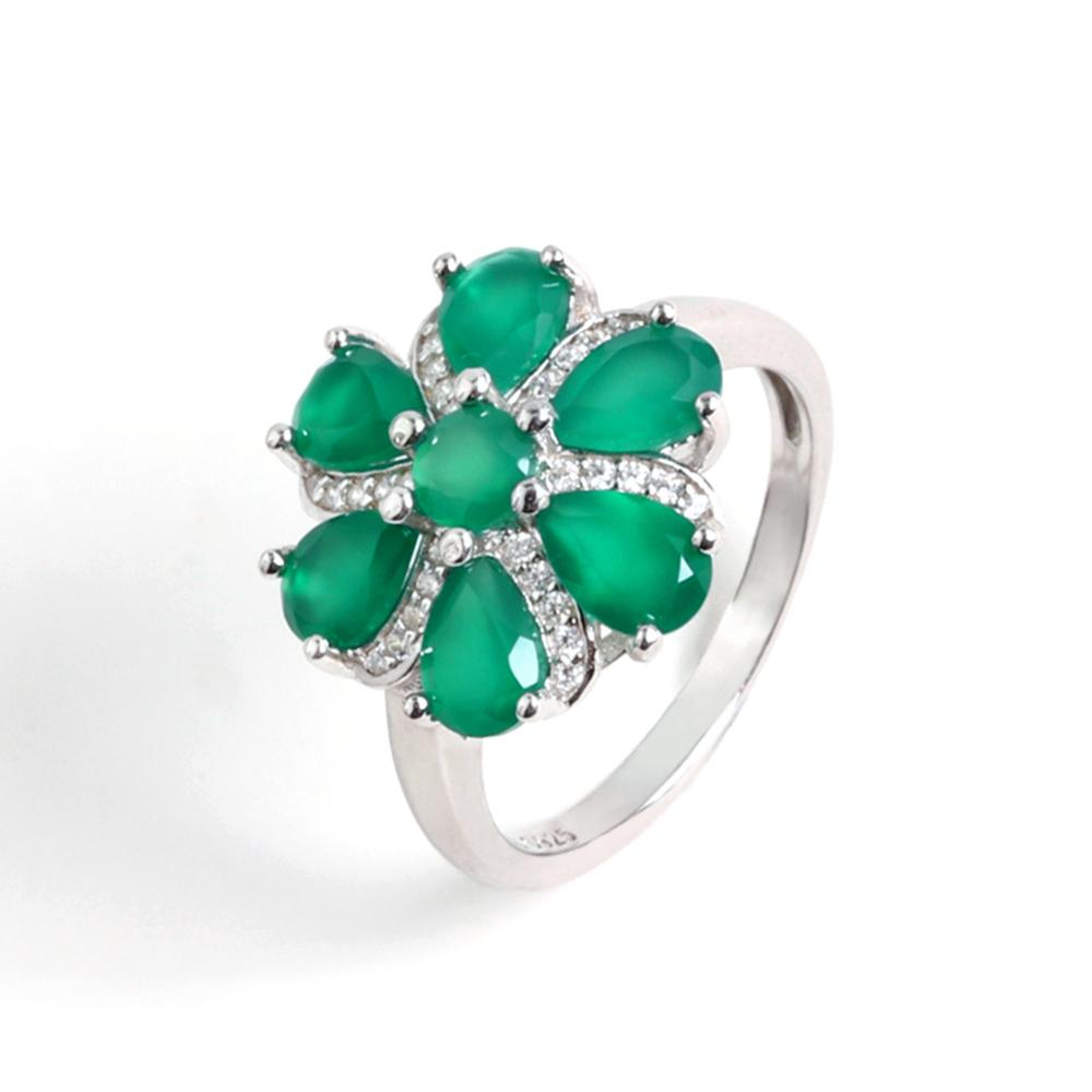 Elegant Natural Green Agate Gemstones Flower Design Ring 925 Sterling Silver Fine Jewelry for Women Valentines Gift