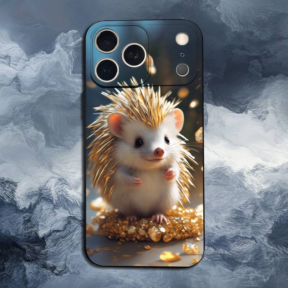 Cute Hedgehog For iPhone 13,16,11,14,17,12,15,Plus,Pro Max,XS,X,XR,SE,Mini,8,7,Phone Case Soft Silicone Black