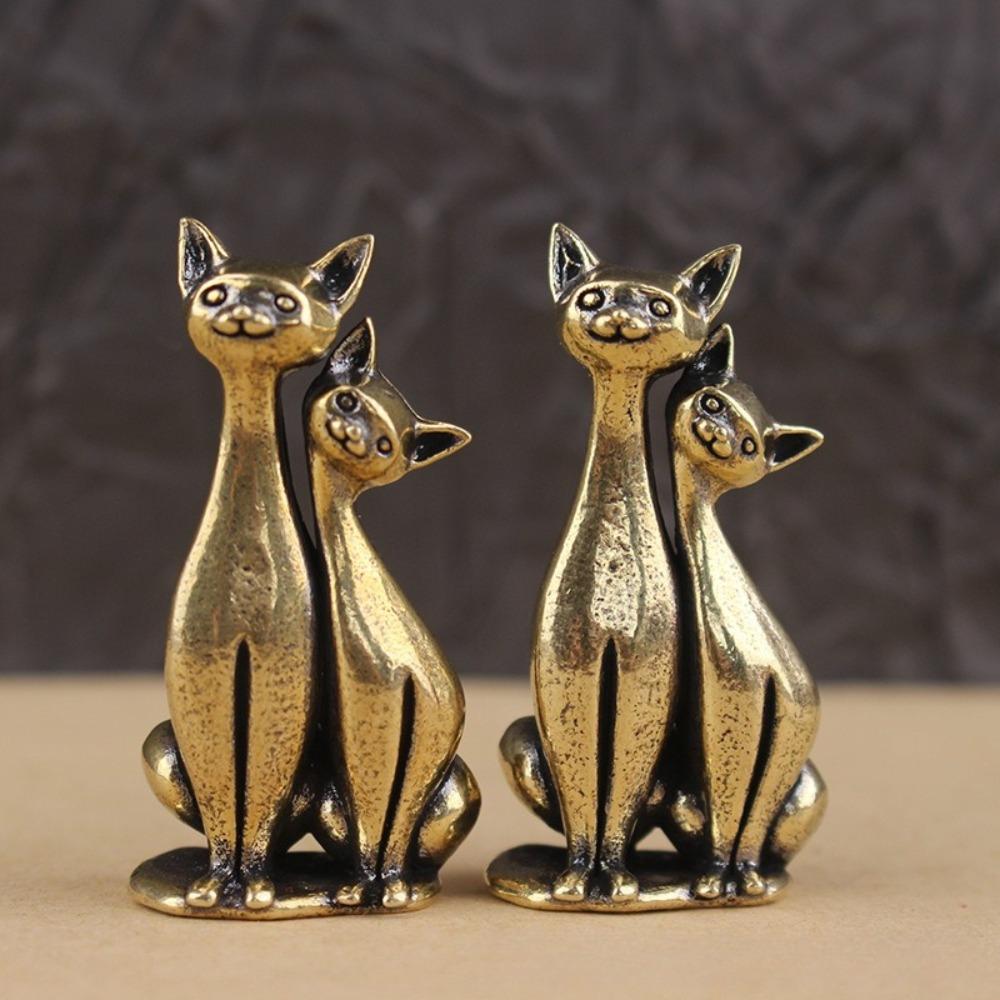 Vintage Brass Cat Sculpture Couple Intertwined Cats Ornament Home Office Decor Statue Gift for Pet Lovers Living Room Decoration