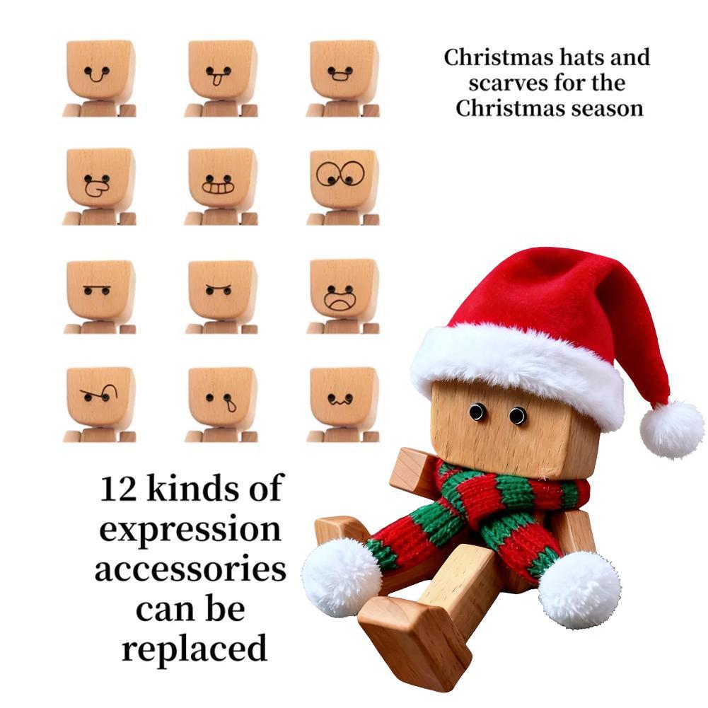 Wooden Man Figurine Shaking Christmas Decoration Desktop Dashboard Funny Sculpture Ornament For Family Outings