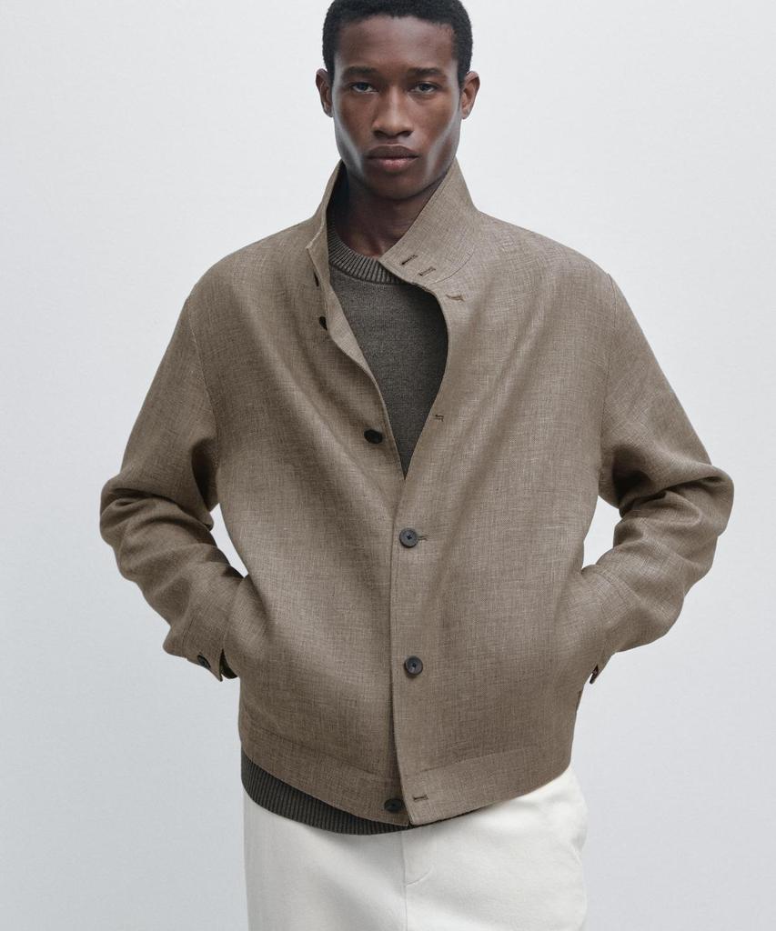 Бомбер Massimo Dutti со смесовой льняной тканью и деталями на воротнике