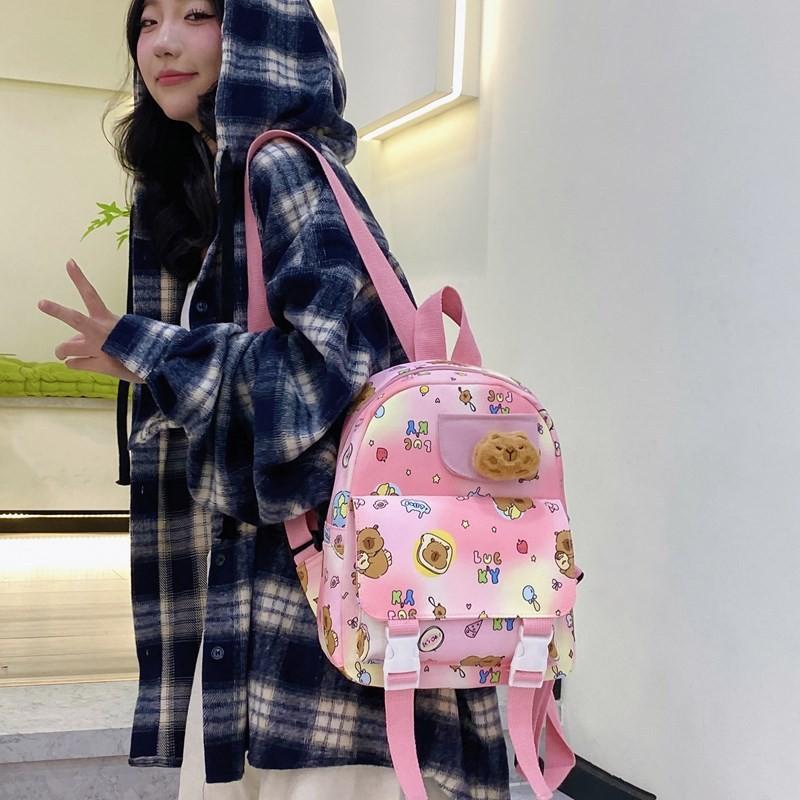 Модный детский рюкзак с капибарой в милом животном дизайне, подходит для школы и игр