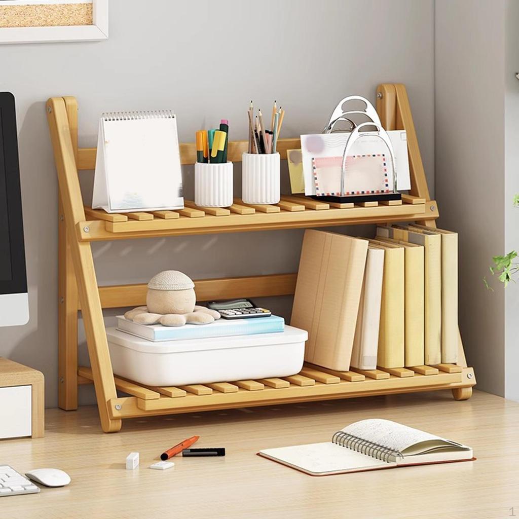 Bamboo Plant Stand Desktop Organizer 2 Layer Decorative Flower Pot Display Rack Shelf