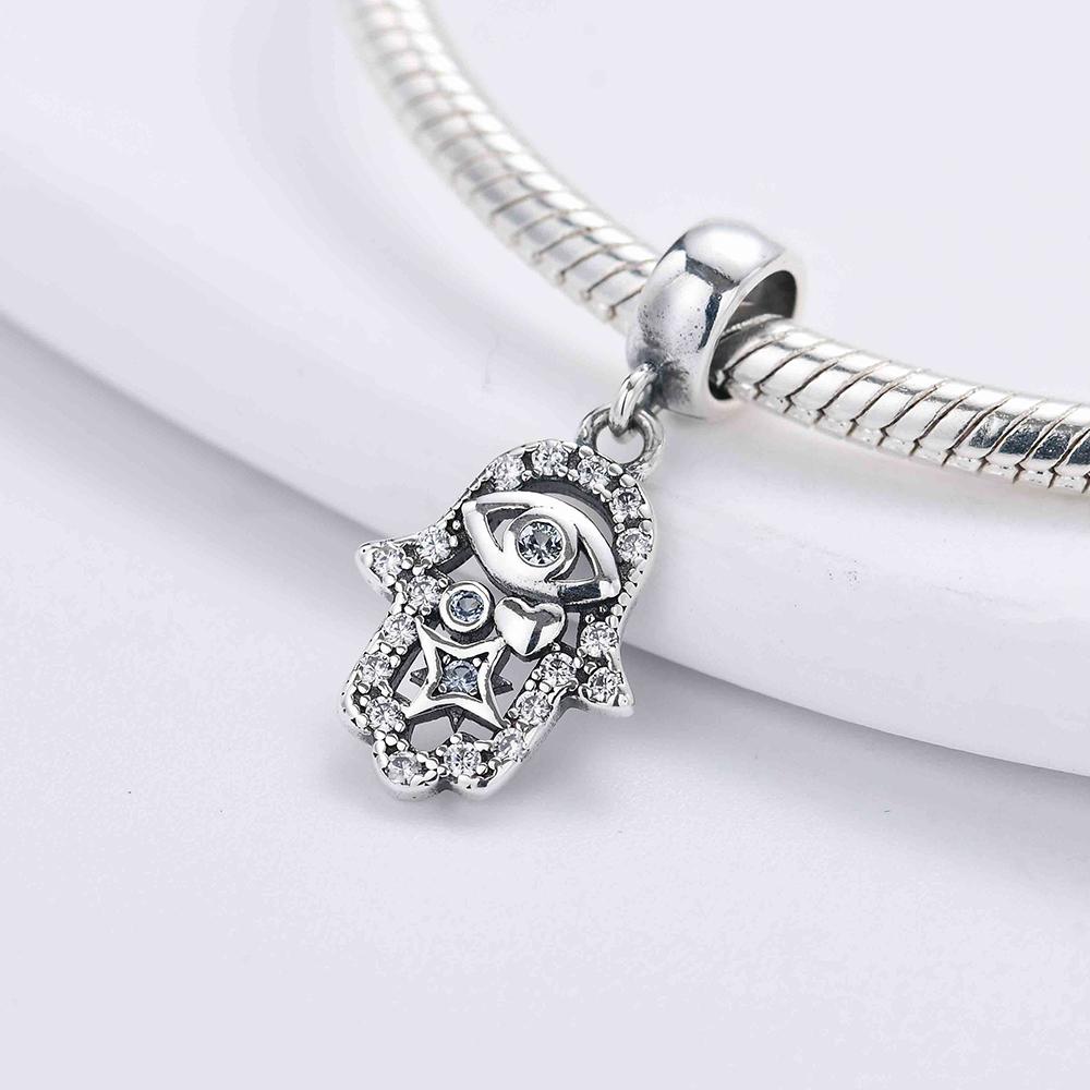 New Original Copper Plated Accessories Fashion Charm Eye Of The Devil Palm Bead Fit Pendant Bracelet For Women Diy Jewelry Gift