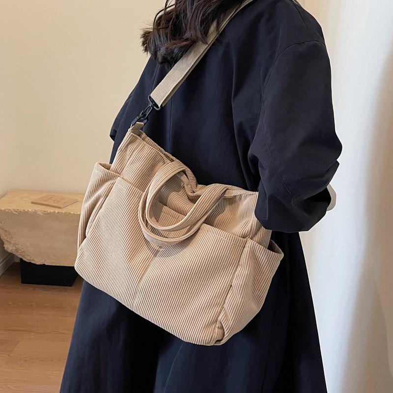 Женская вельветовая сумка-тоут большой вместимости - Универсальная сумка через плечо, на плечо, ручная сумка для поездок на работу и повседневного использования