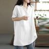 Футболка большого размера свободного покроя с короткими рукавами и V-образным вырезом, однотонная, с застежкой-молнией на пуговицы MM для женщин на весну и лето