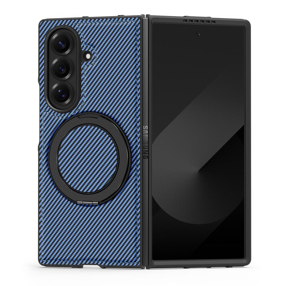 KEYSION Чехол с текстурой кевларового углеволокна для MagSafe для Samsung Galaxy Z Fold 7 6 5 4 3 с вращающейся на 360° магнитной подставкой-кольцом, чехол для телефона