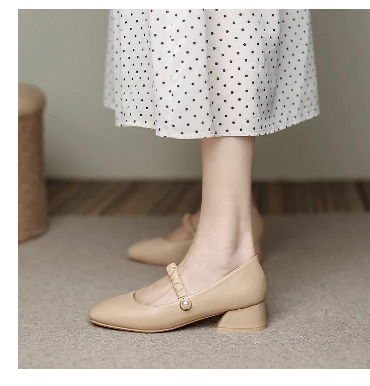 New ModelFrench Temperament Single Shoes Women'S Shallow Mouth Square Head With Skirt Fashionable Mother High Heel Medium Heel Mary Jane Women'S Shoes