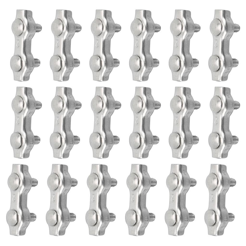 18 шт. M2 Двойной зажим для троса, Кабельные зажимы, Нержавеющая сталь, Двойной 2-стоечный кабельный зажим