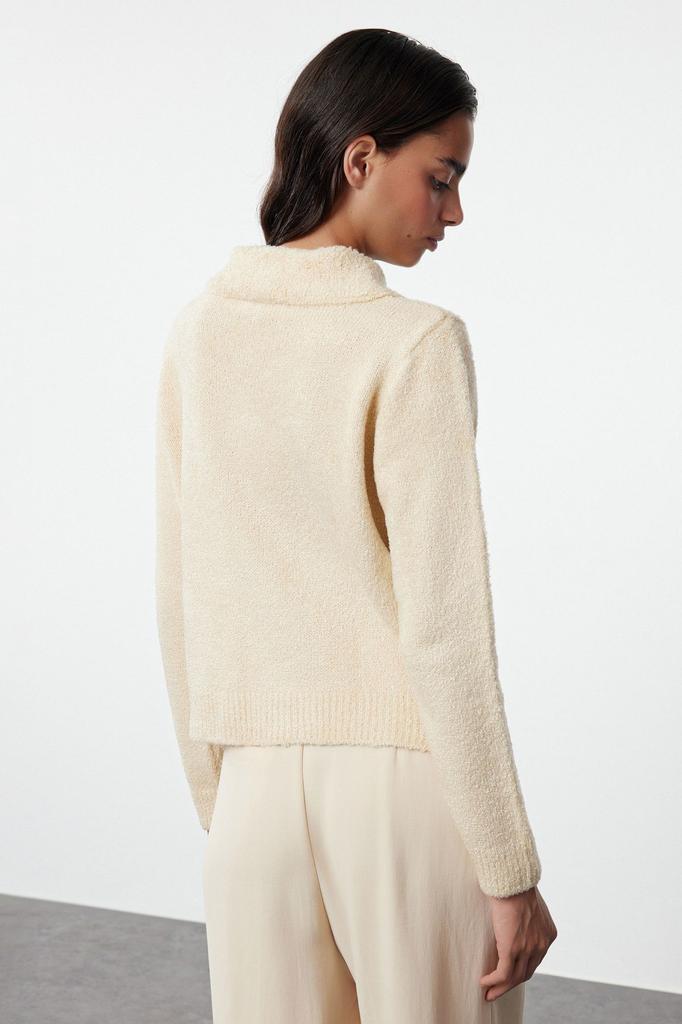 Women's Elegance Style Sweater Stone Soft Textured Bronze Detailed Knitwear Sweater