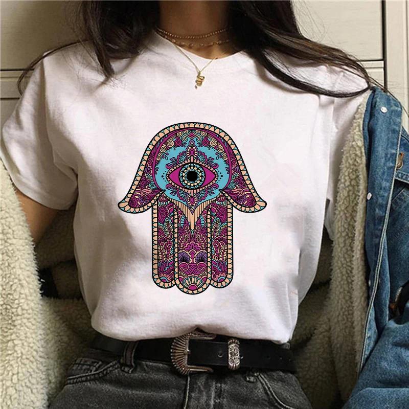 Женские футболки с принтом Hamasa Hand of Fatima Lucky Hamsa Hand Harajuku, футболки унисекс, летние черные футболки с короткими рукавами, женские футболки