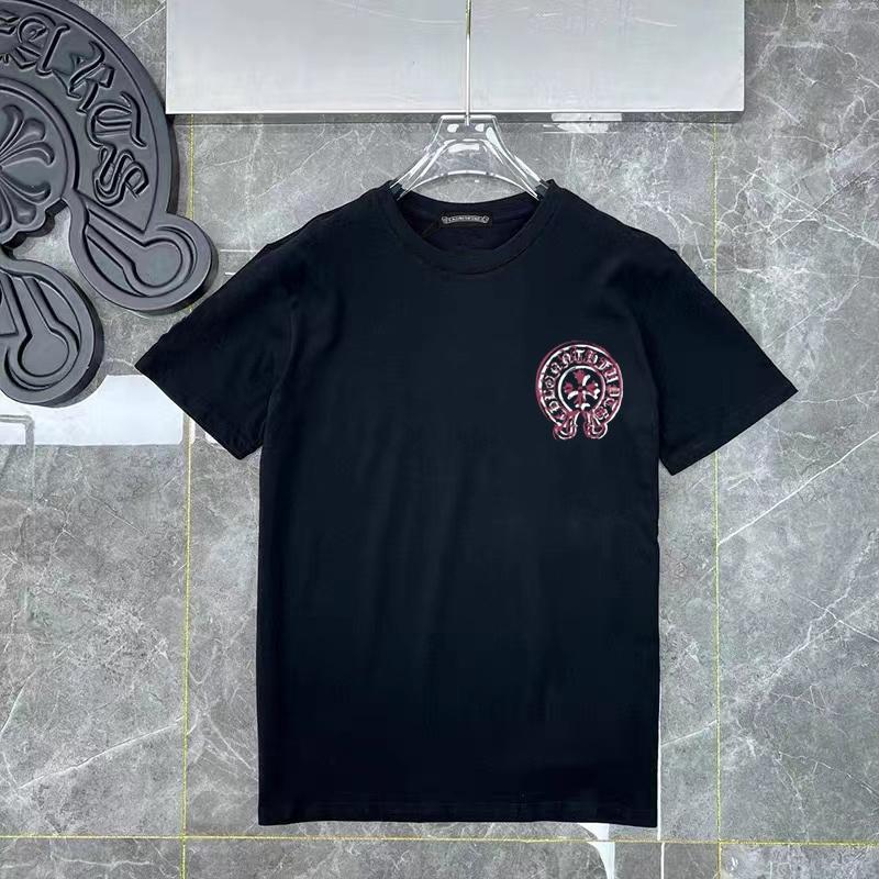 D41 CHROME HEARTS Лето 2026 Новая Высококачественная Хлопковая Круглый Вырез Свободная Большого Размера Мужская и Женская Футболка Футболка для Пары