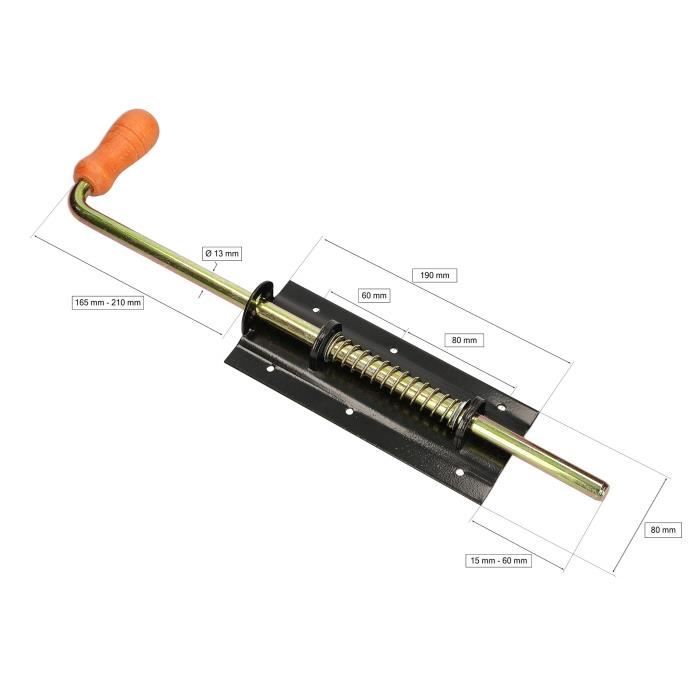 Verrou À Ressort Pour Portes Garages KOTARBAU Fabriqué En Acier Peint En Noir Par Poudrage, Longueur 380 Mm, Diamètre 13 Mm