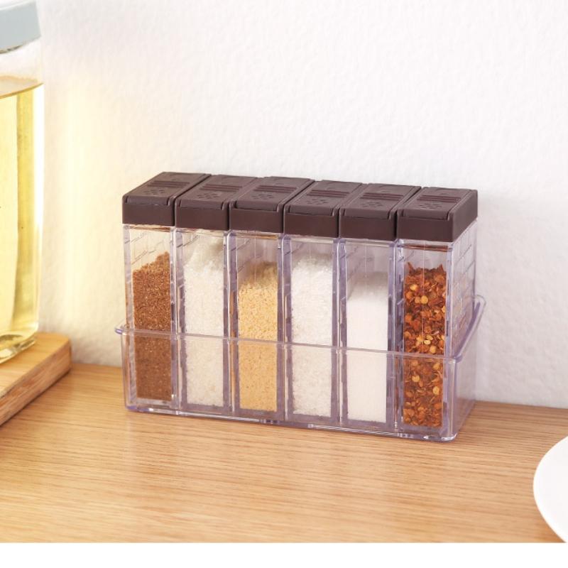Набор из 6 предметов: кухонная подставка, пластиковые контейнеры, бытовые многофункциональные коробки для приправ, специй, сахара и соли, аксессуары для хранения специй.
