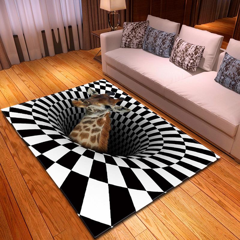 3D Three-Dimensional Large Carpet Door Mat Black And White Vortex Living Room Large Square Floor Mat Non-Slip Foot Mat